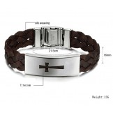 Stable Quality Male Cross Titanium Leather Bangle 