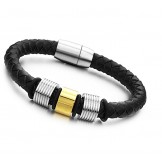 The Queen of Quality Male Black Titanium Leather Bangle 