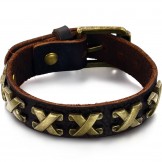High Quality The Roman Numbers Titanium Leather Bangle 
