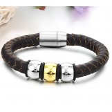 to Enjoy High Reputation at Home and Abroad Brown Titanium Leather Bangle 