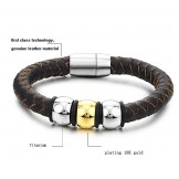 to Enjoy High Reputation at Home and Abroad Brown Titanium Leather Bangle 