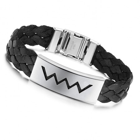 Selling Well all over the World Water Wave Shape Titanium Leather Bangle 