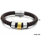 Quality and Quantity Assured Male Brown Titanium Leather Bangle 
