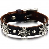 The Queen of Quality Cross Titanium Leather Bangle 
