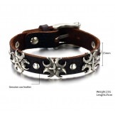 The Queen of Quality Cross Titanium Leather Bangle 