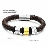 Easy to Use Male Brown Titanium Leather Bangle 