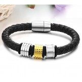The Queen of Quality Black Titanium Leather Bangle 