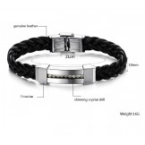 The Queen of Quality Titanium Leather Bangle With Rhinestone