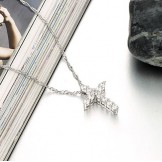 Reliable Reputation Female Cross Platinum Plating Titanium Necklace With Rhinestone