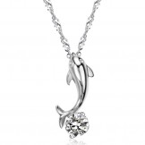 Quality and Quantity Assured Female Dolphin Shape Platinum Plating Titanium Necklace With Diamond