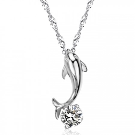 Quality and Quantity Assured Female Dolphin Shape Platinum Plating Titanium Necklace With Diamond