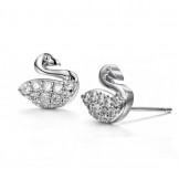 Durable in Use Female Swan Shape Platinum Plating Titanium Earrings With Diamond