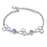 Superior Quality Female Platinum Plating Titanium Bracelet With Purple Crystal
