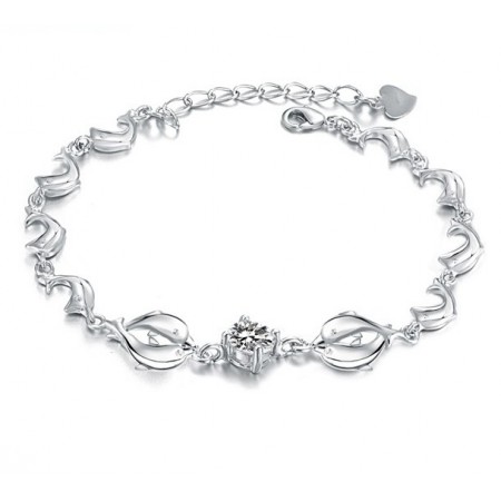 Durable in Use Female Dolphin Shape Platinum Plating Titanium Bracelet With Diamond