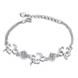 High Quality Female Clover Shape Platinum Plating Titanium Bracelet With Diamond