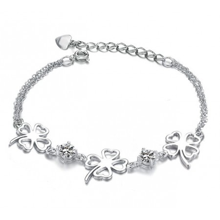 High Quality Female Clover Shape Platinum Plating Titanium Bracelet With Diamond