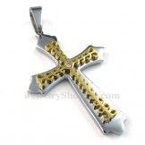 Gold Titanium Cross Pendant Necklace (Free Chain)