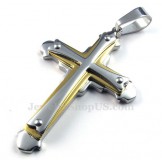 Gold Silver Titanium Three Cross Pendant Necklace (Free Chain)