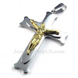 Jesus Titanium Silver Cross Pendant Necklace (Free Chain)