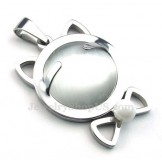 Silver Titanium Cats Eye Pendant Necklace (Free Chain)
