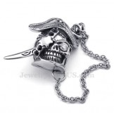 Mens Elegant Sword Titanium Skull Pendant Necklace (Free Chain)