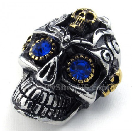 Blue Eyes Titanium Skull Pendant Necklace (Free Chain)