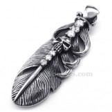  Titanium Feather Pendant Necklace Adorned With Skull (Free Chain)