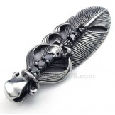  Titanium Feather Pendant Necklace Adorned With Skull (Free Chain)