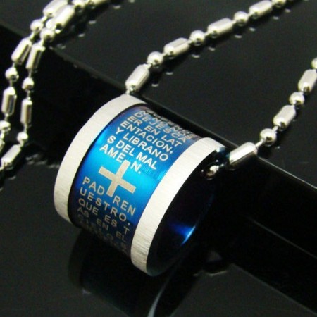 Man Blue Cross bible Roller Pure Titanium Pendant necklace -New-