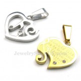 Gold & Silver Titanium Couples Hearts Pendant Necklace (Free Chain)(One Pair)