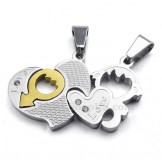 Titanium Couples Two Hearts Pendant Necklace (Free Chain)(One Pair)
