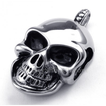 Silver Titanium Skull Pendant Necklace (Free Chain)