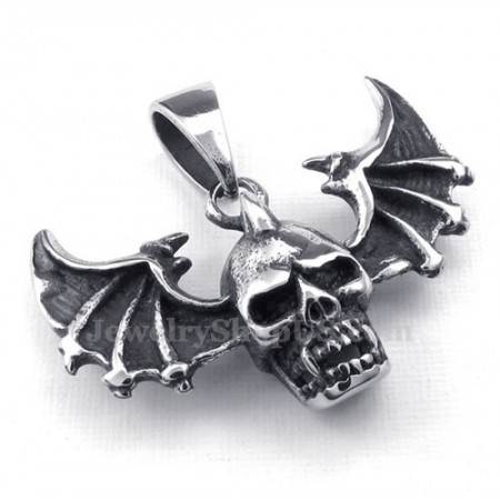 Wings Titanium Skull Pendant Necklace (Free Chain)