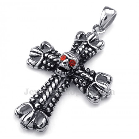 Titanium Cross Pendant Necklace Adorned With Skull (Free Chain)
