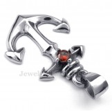 Red Zircon Titanium Anchors Pendant Necklace (Free Chain)