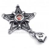 Red Zircon Titanium Star Pendant Necklace (Free Chain)