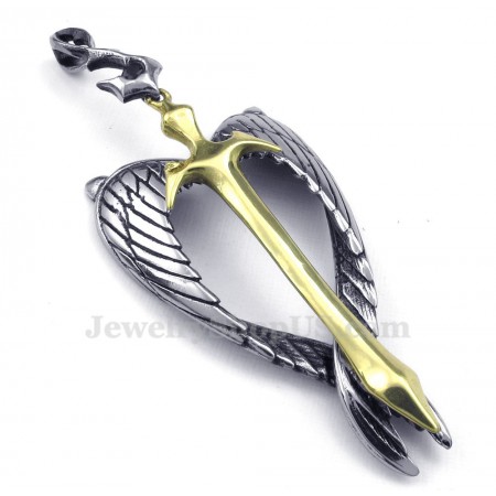 Wings Titanium Gold Cross Pendant Necklace (Free Chain)