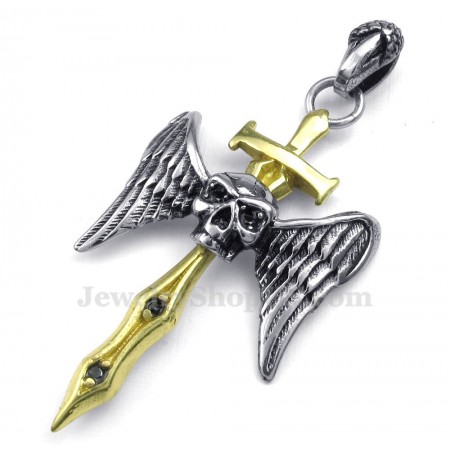 Gold Sword Titanium Skull Cross Pendant Necklace (Free Chain)