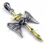 Gold Sword Titanium Skull Cross Pendant Necklace (Free Chain)