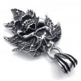 Tree Leaf Titanium Skull Pendant Necklace (Free Chain)