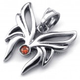 Red Zircon Titanium Butterfly Pendant Necklace (Free Chain)