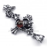 Dragon Red Bead Titanium Cross Pendant Necklace (Free Chain)