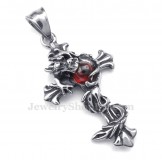 Dragon Red Bead Titanium Cross Pendant Necklace (Free Chain)