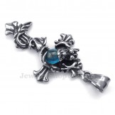 Dragon Blue Bead Titanium Cross Pendant Necklace (Free Chain)