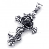 Dragon Black Bead Titanium Cross Pendant Necklace (Free Chain)