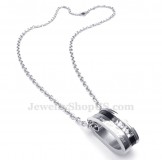 White Zircon Titanium Circles Couples Pendant Necklace (Free Chain)(One Pair)