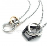 Titanium Couples Interlocking Circles Hearts Pendant Necklace (Free Chain)(One Pair)