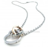 Titanium Couples Interlocking Circles Hearts Pendant Necklace (Free Chain)(One Pair)