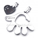 Titanium Couples Hand Hearts Pendant Necklace (Free Chain)(One Pair)