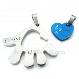 Blue Hearts Titanium Couples Hand Pendant Necklace (Free Chain)(One Pair)